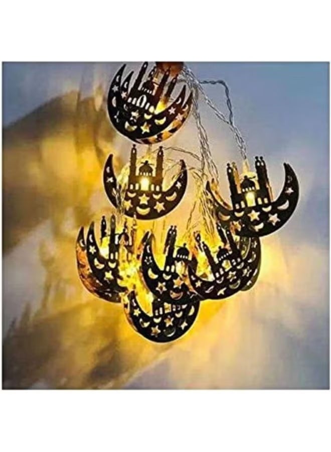 Ramadan decoration string lights with mosque and moon-shaped metal pendants - Image 3